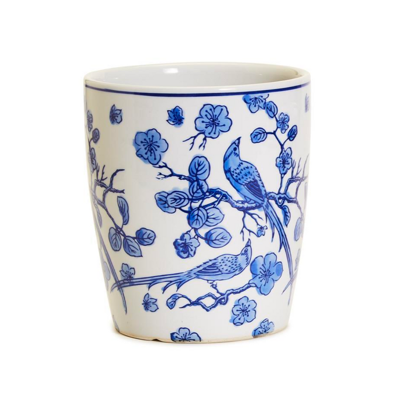 Blue & White Blossom Bird Hand-Painted Planter