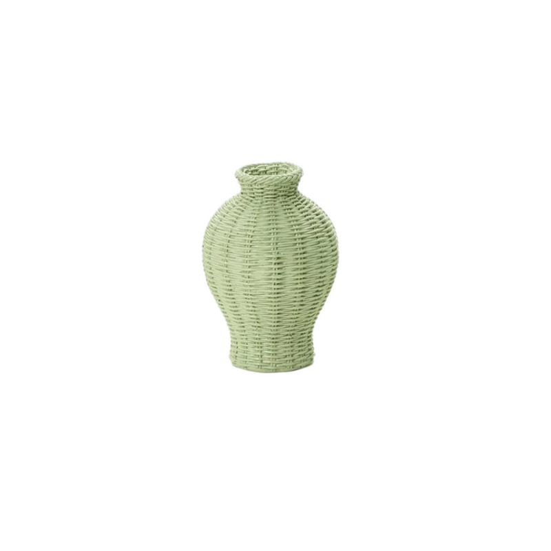 Verdigris Green Basket Weave Pattern Vase