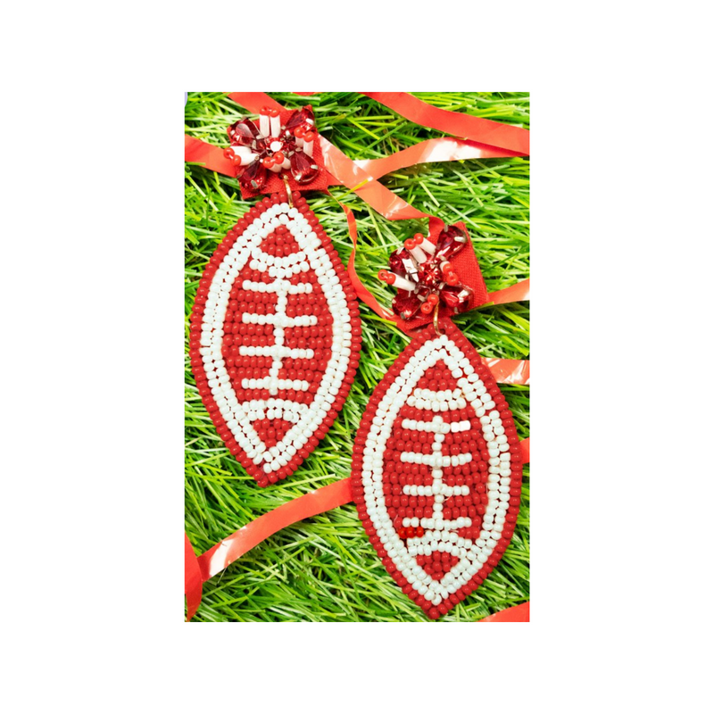Red & White Football Earrings