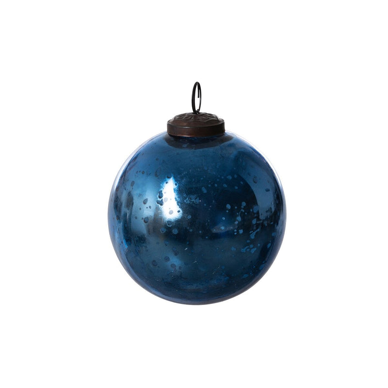 Antique Shiny Blue Glass Ball Ornament, Medium