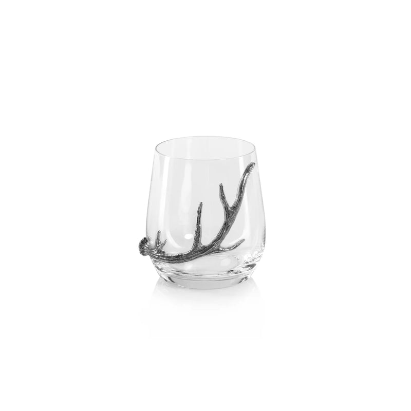 Davos Stemless Glass with Pewter Antler