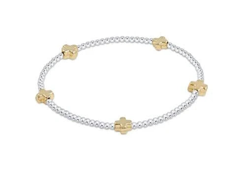 Signature Cross Small Sterling Mixed Metal Pattern 2mm Bead Bracelet- Gold