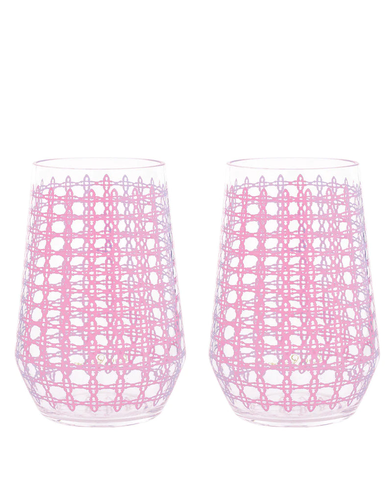 Acrylic Wine Glass Set- Conch Shell Pink Caning
