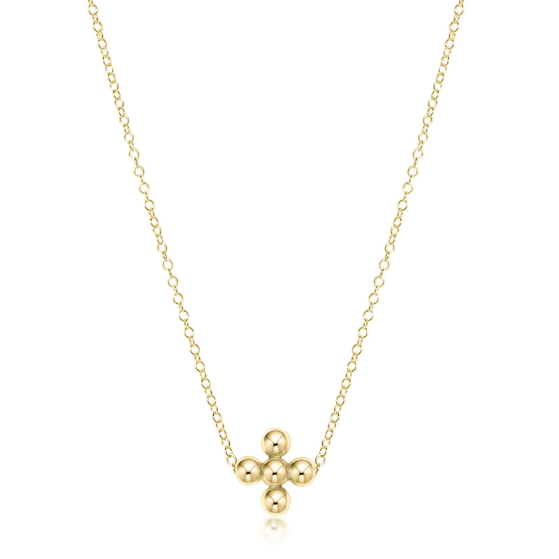 16" Necklace Gold- Classic Beaded Signature Cross Gold- 4mm Bead Gold