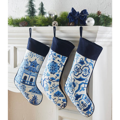 Chinoiserie Flowers Embroidered Stocking