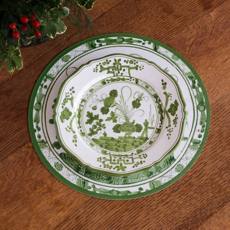 VIDA Faenza 11" Dinner Plate Set of 4 (White and Green)