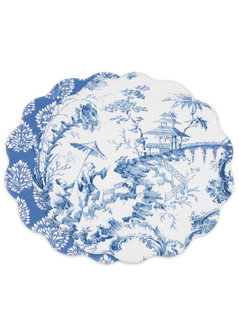 VIDA Chinoiserie Round Reversible Placemats, Blue & White