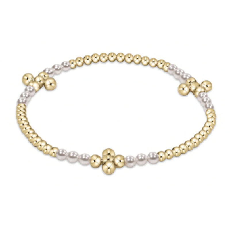 EXTENDS Signature Cross Gold Bliss Pattern 2.5mm Bead Bracelet- Pearl