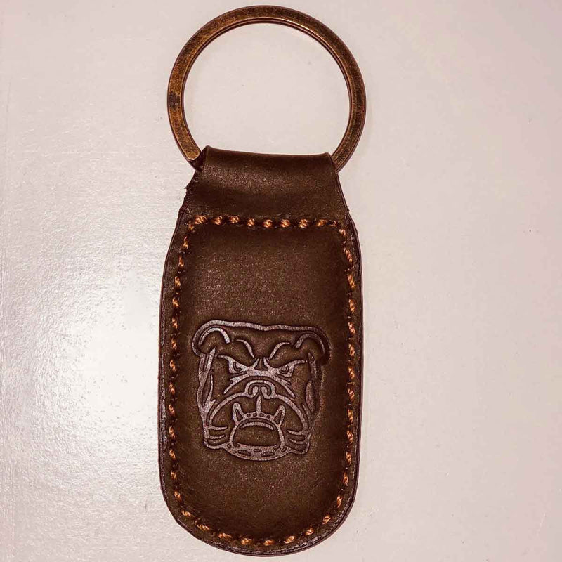 Bulldog Leather Embossed Keychain- Dark Brown