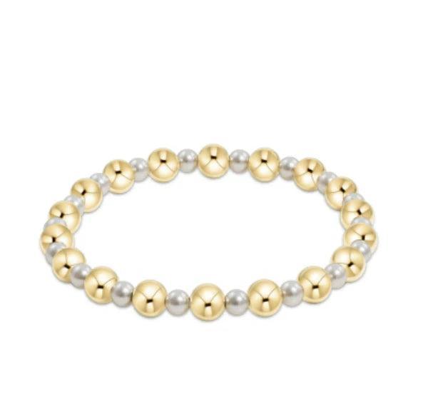 EXTENDS- Pearl Grateful Pattern 4mm Bead Bracelet- 6mm Gold