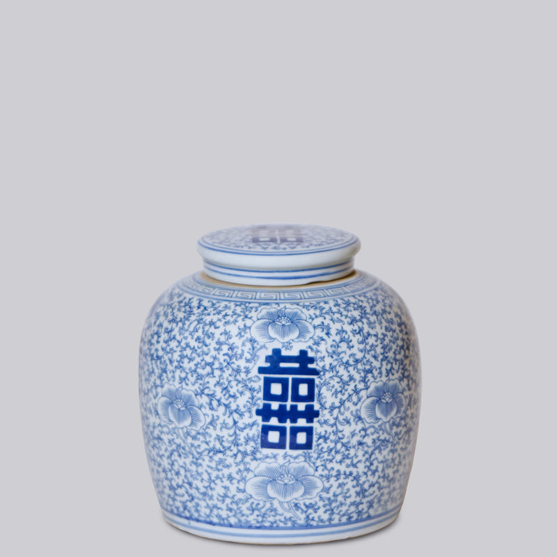Double Happiness Blue & White Porcelain Jar