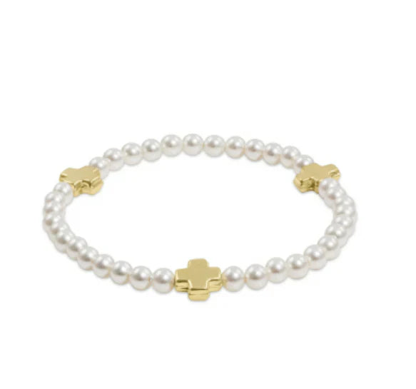 Signature Cross Pearl Pattern 4mm Bead Bracelet- Gold