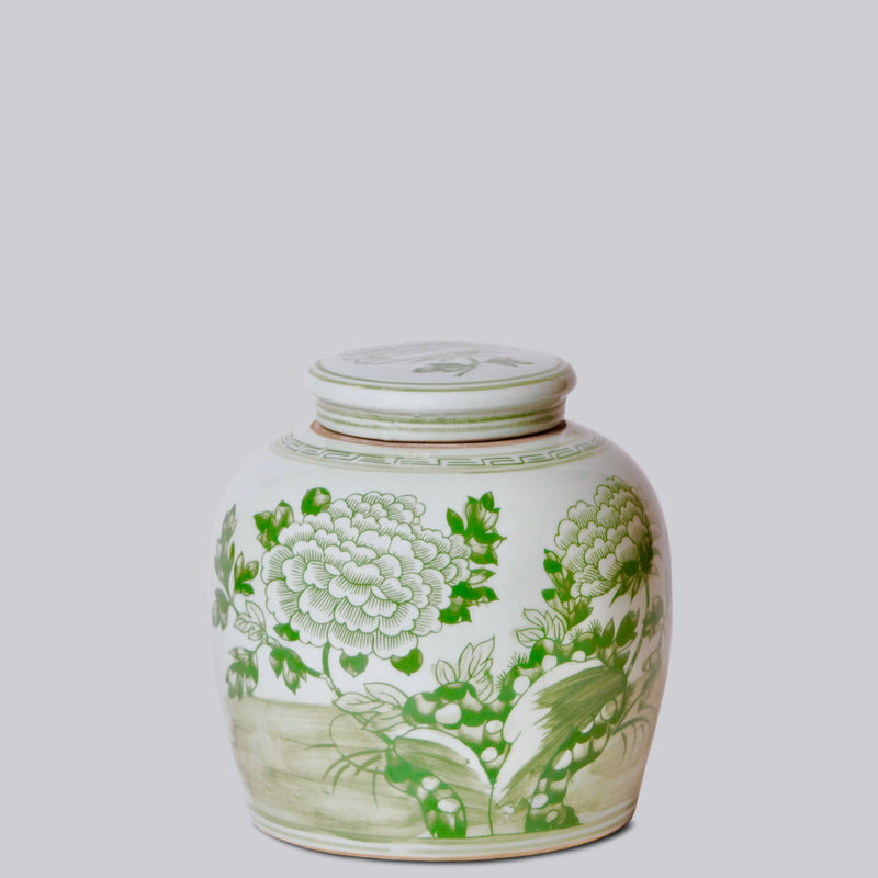 Peony Landscape Green & White Porcelain Jar