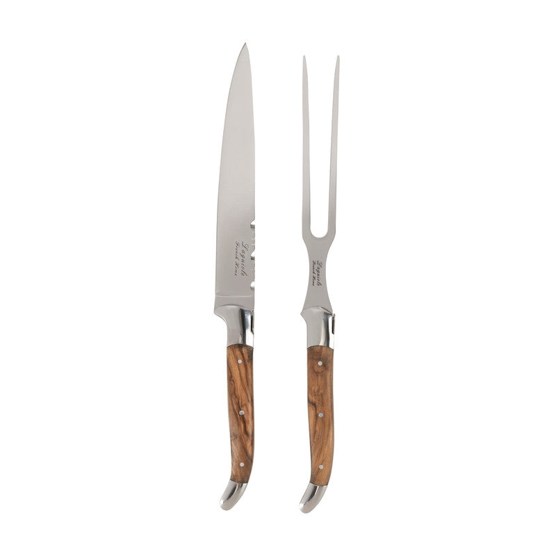 French Home Laguiole Olivewood Carving Knife and Fork Set