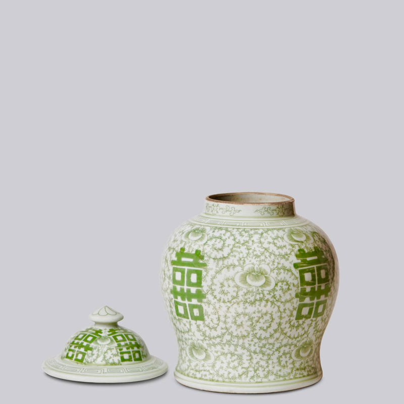 Medium Green & White Porcelain Double Happiness Jar