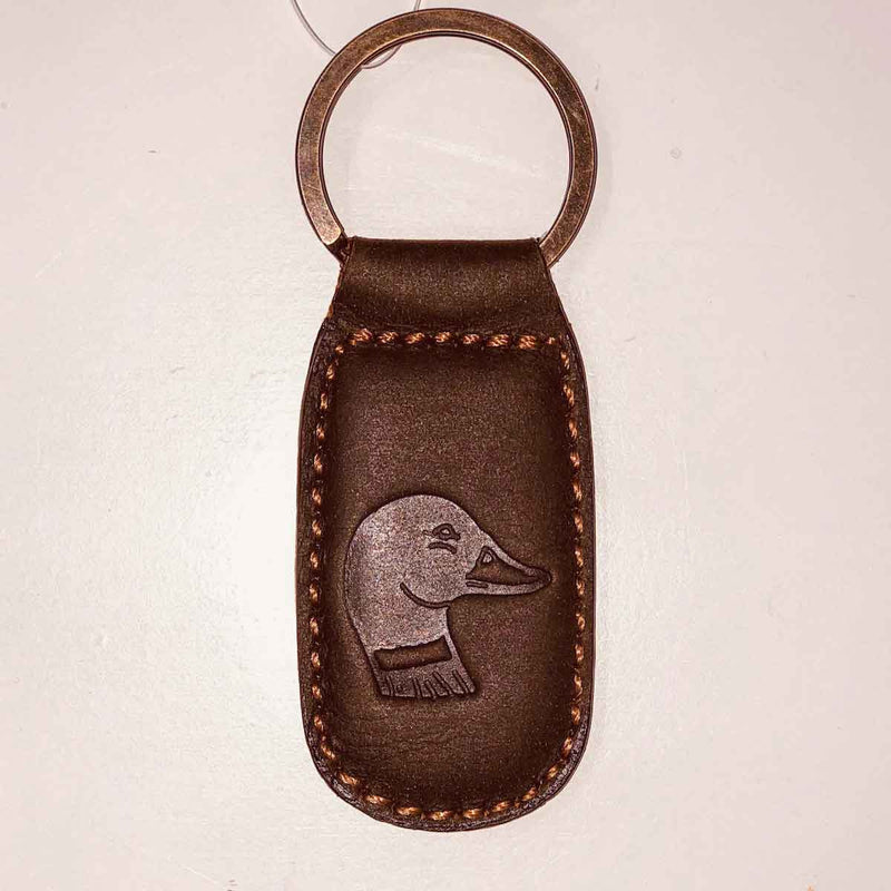 Duck Leather Embossed Keychain- Dark Brown