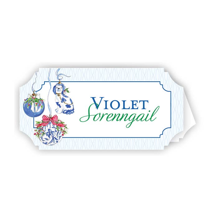 Blue Chinoiserie Ornament Hanging Die-Cut Placecard