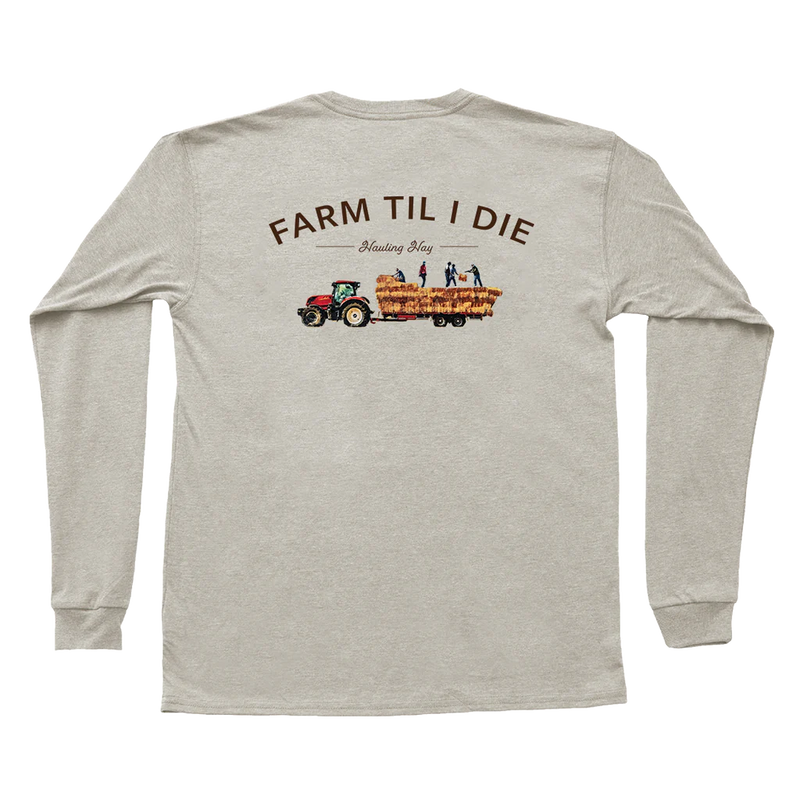 American Co Baling Hay LS Pocket Tee- Oatmeal