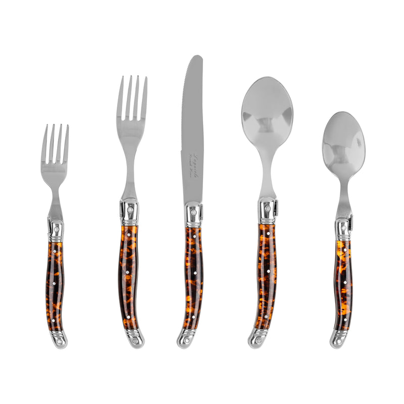 Laguiole Connoisseur 5pc 18/10 Ss Tortoise Flatware Set