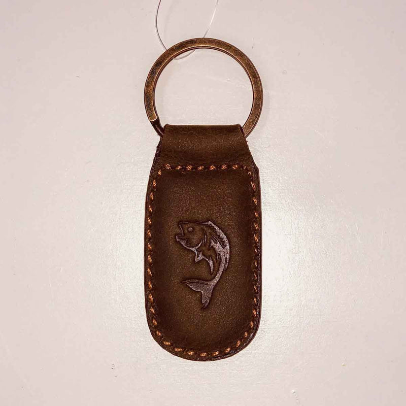 Fish Leather Embossed Keychain- Dark Brown