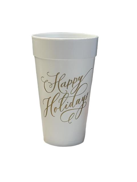 Gold Happy Holidays Styrofoam Cups