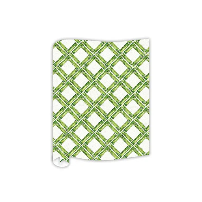 Handpainted Interlocking Green Bamboo Table Runner