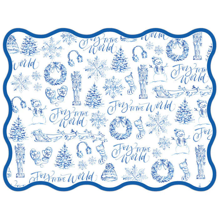 Blue Joy to the World Christmas Toile Posh Die-Cut Placemats