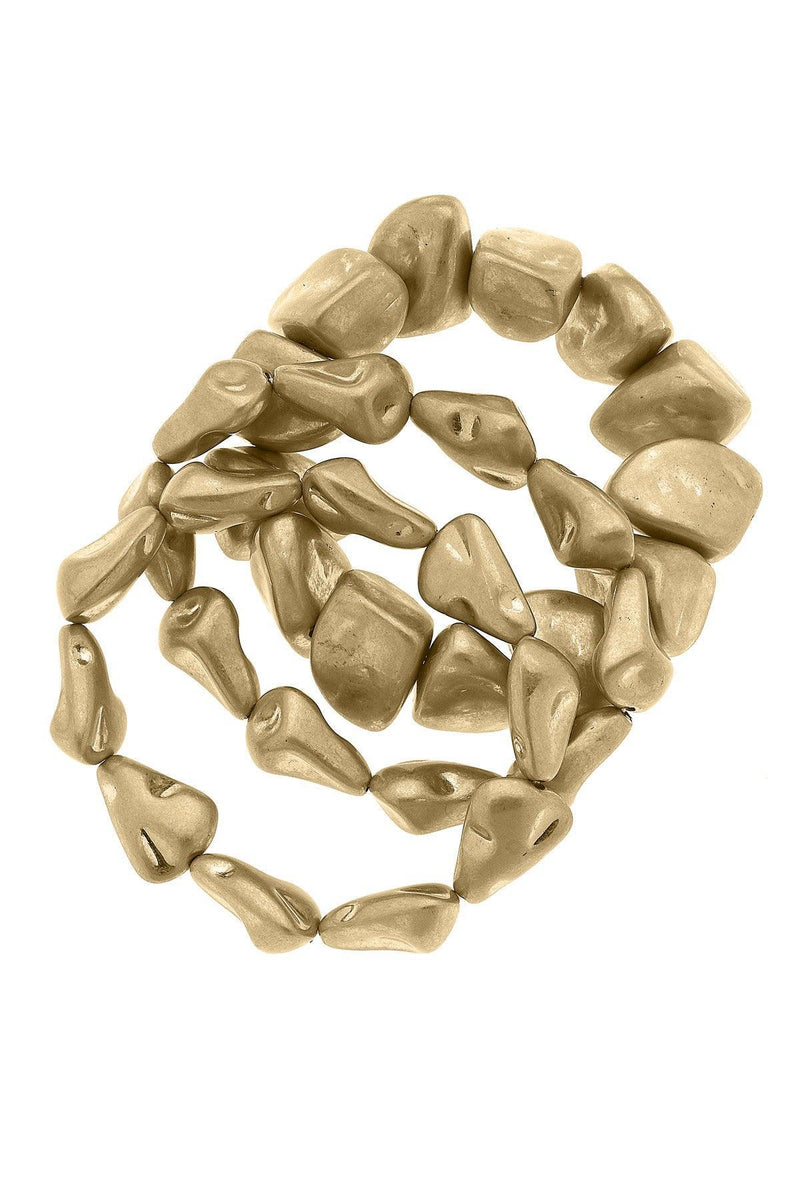 Lagos Molten Metal Stretch Bracelets Set- Worn Gold