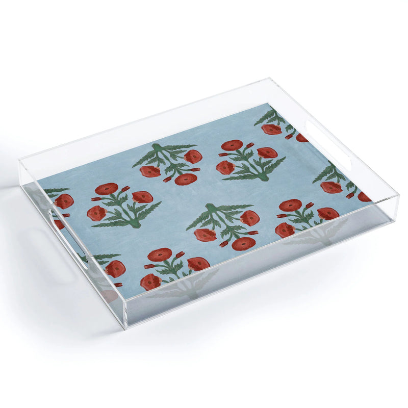 Pastel Mughal Poppies Pattern Acrylic Tray