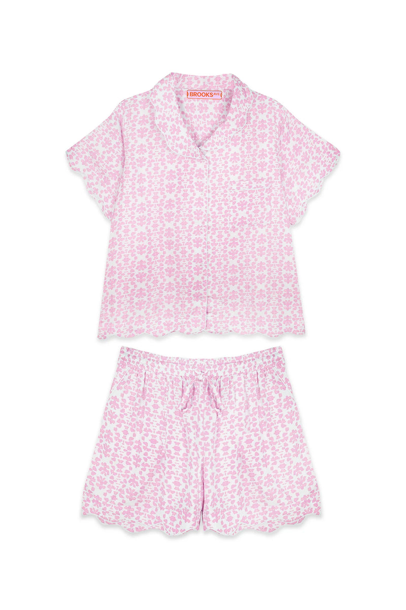 Scalloped Pajama Set- Light Pink Chintz