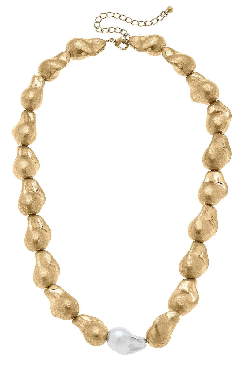 Lulu Baroque Bead & Pearl Necklace- Worn Gold/Ivory