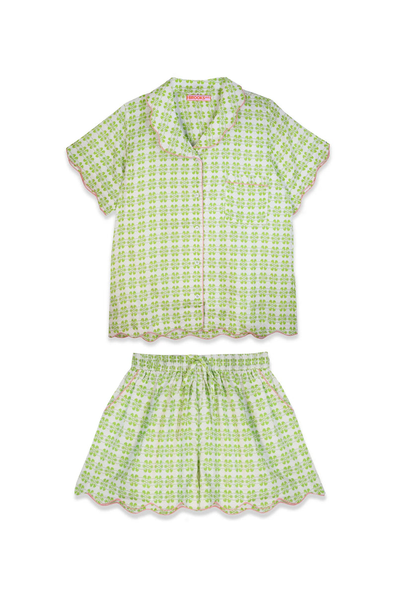 Scalloped Pajama Set- Metallics Green