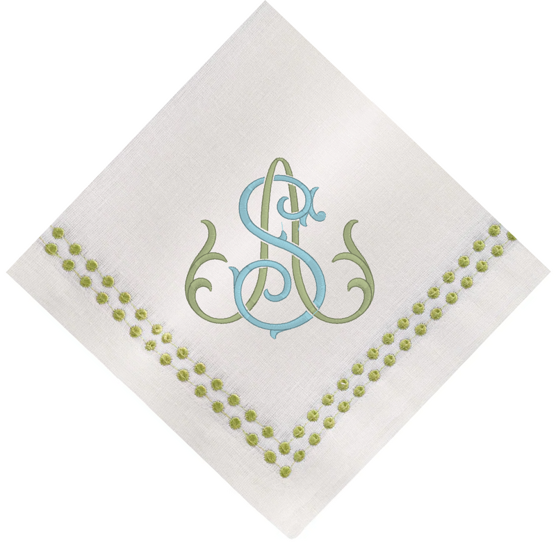 Annie Whittington Monogram Napkin with Green Trim