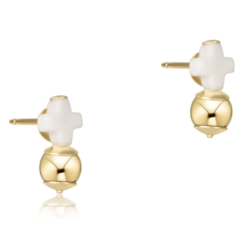 Signature Cross Off-White Stud Earrings  - Gold