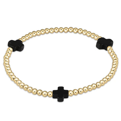 EXTENDS Signature Cross Gold Pattern 3mm Bead Bracelet