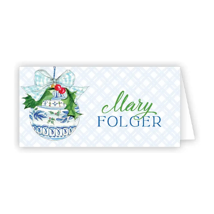 Blue Chinoiserie Ornament with Blue Bow Placecard