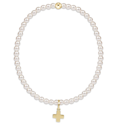 EXTENDS Classic Pearl 3mm Bead Bracelet - Signature Cross Gold Charm