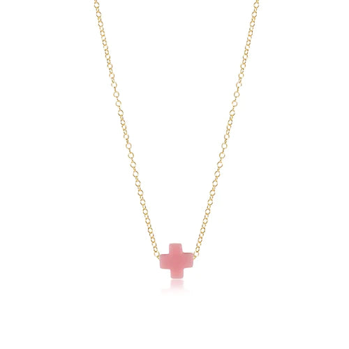 16" Necklace Gold- Signature Cross Navy