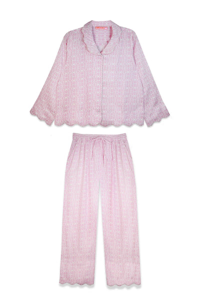 Scalloped Pajama Set- Light Pink Chintz