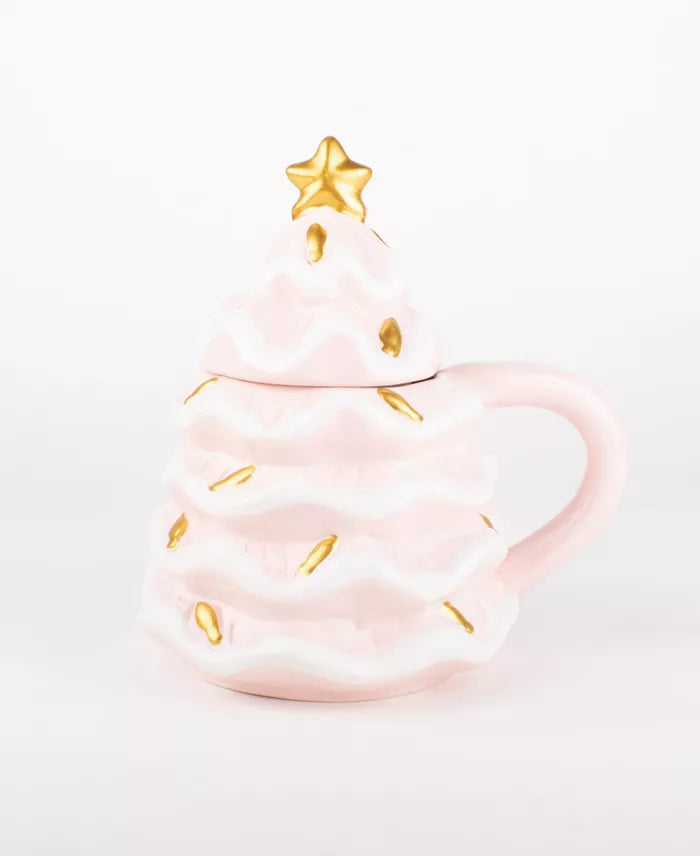 Ceramic Tree Lidded Mug- Pink