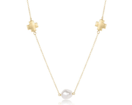 17" Choker Signature Cross Admire Simplicity Chain Gold - Pearl