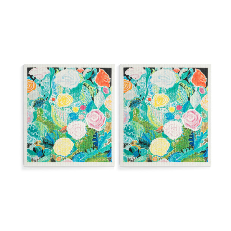 ArtLifting Biodegradable Dish Cloths Set of 2 - Floral Black