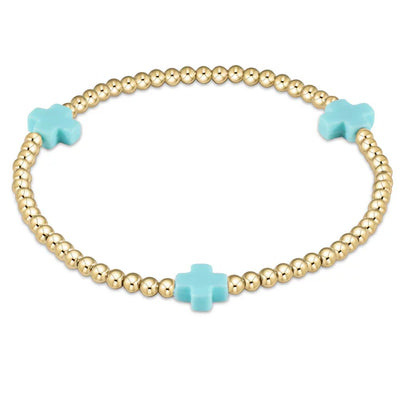 EXTENDS Signature Cross Gold Pattern 3mm Bead Bracelet