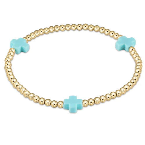 EXTENDS Signature Cross Gold Pattern 3mm Bead Bracelet