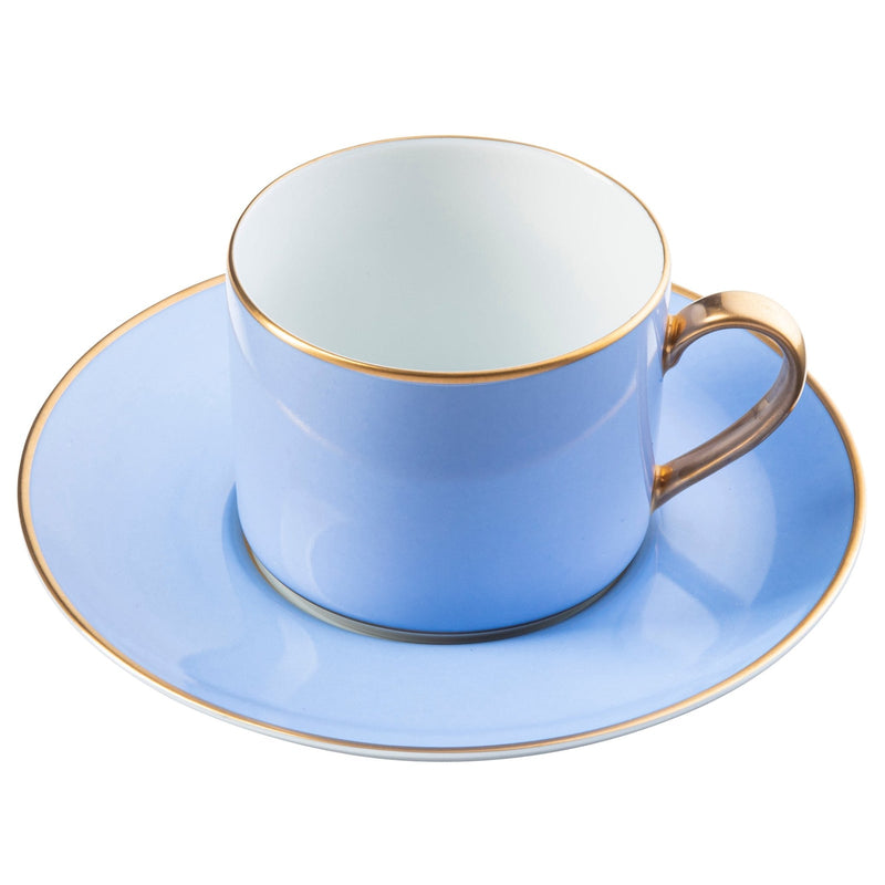 ColorSheen Light Blue & Gold Teacup (Saucer not included), Ultra-White