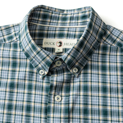 Long Sleeve Cotton Twill Sport Shirt - Lanier Plaid Emerald Green