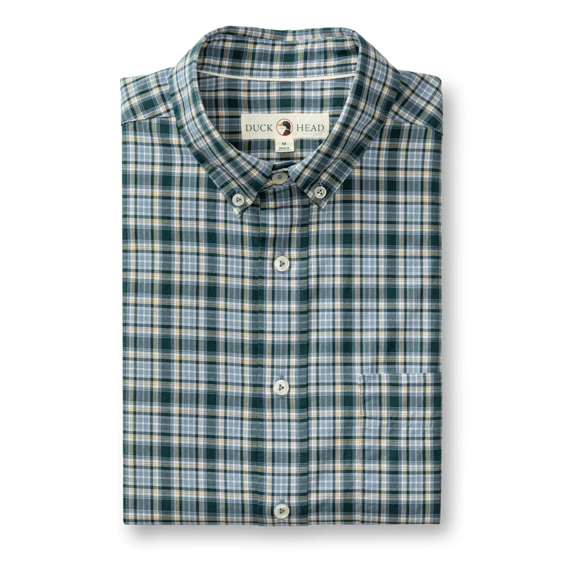 Long Sleeve Cotton Twill Sport Shirt - Lanier Plaid Emerald Green
