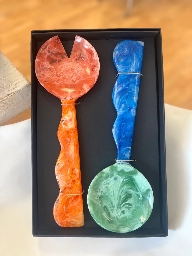 VIDA Resin Salad Servers- Orange & Blue