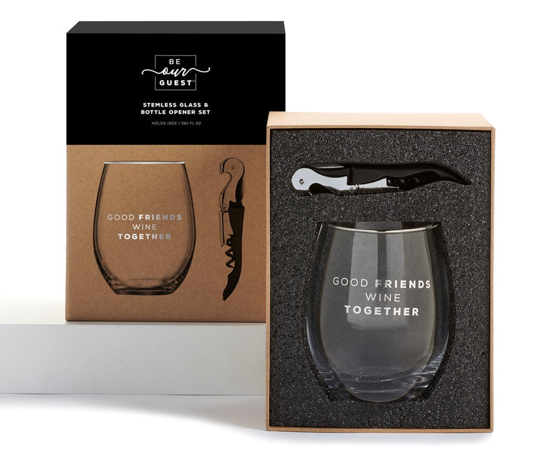 Stemless Wine Glass & Corkscrew Set