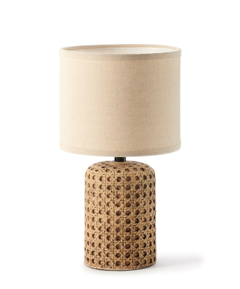 Rattan Design Table Lamp w/Linen Shade
